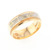 Gold Quartz Ring 3 Section Rectangle Inlaid Milgrain Border Band