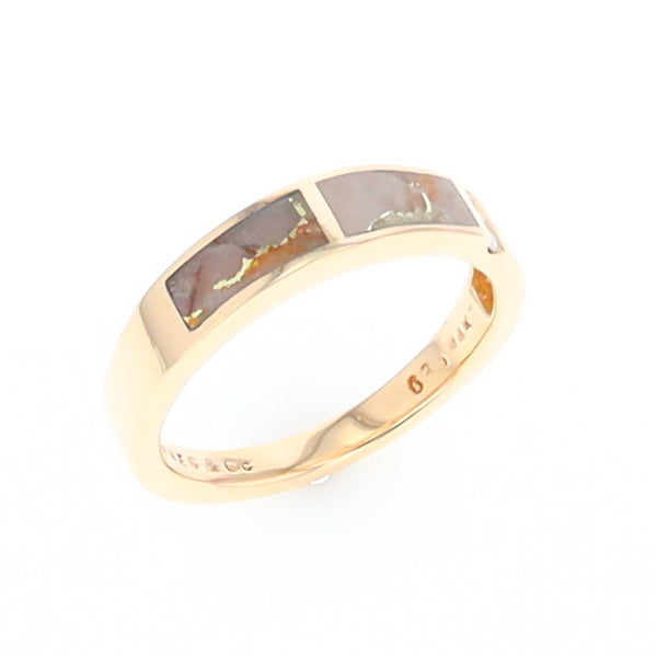 Gold Quartz Ring Double Inlaid Design with .03ctw Round Diamonds