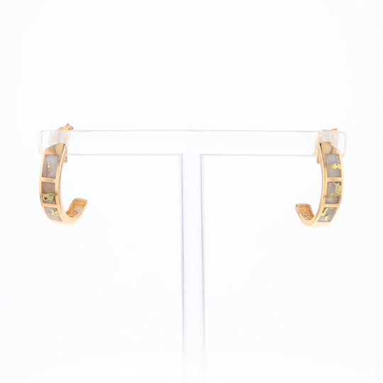 Gold Quartz Hoop Earrings 3 Section Inlaid Design