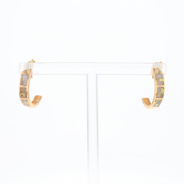 Gold Quartz Hoop Earrings 3 Section Inlaid Design