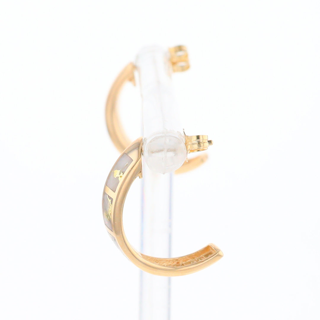 Gold Quartz Hoop Earrings 3 Section Inlaid Design