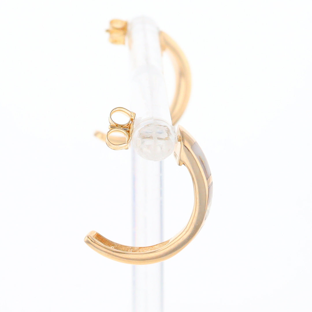 Gold Quartz Hoop Earrings 3 Section Inlaid Design