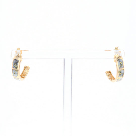 Gold Quartz Hoop Earrings 3 Section Inlaid Design