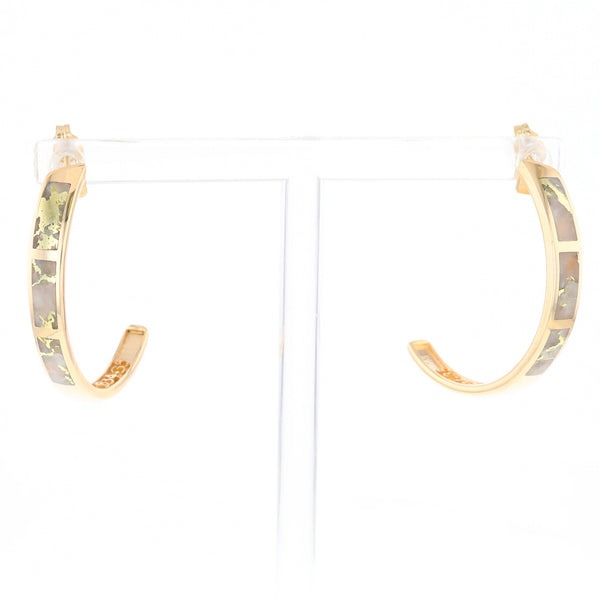 Gold Quartz Hoop Earrings 3 Section Inlaid Design G2