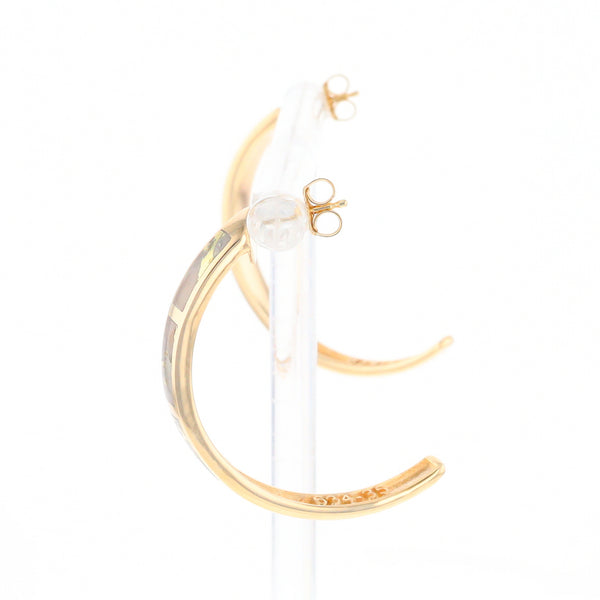 Gold Quartz Hoop Earrings 3 Section Inlaid Design G2