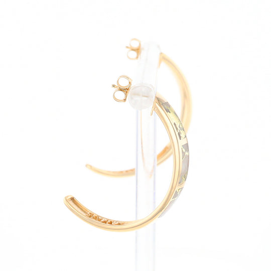 Gold Quartz Hoop Earrings 3 Section Inlaid Design G2