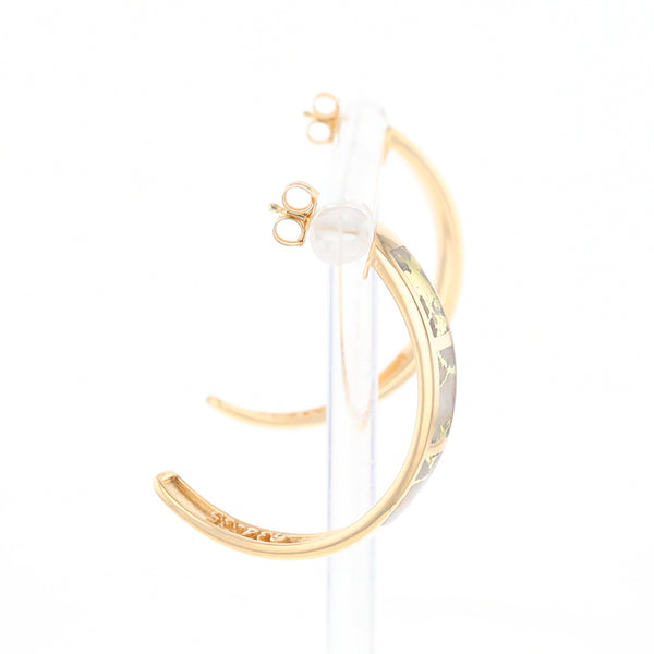 Gold Quartz Hoop Earrings 3 Section Inlaid Design G2