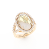 Gold Quartz Ring Oval Cabochon 0.65ctw Round Diamonds Halo