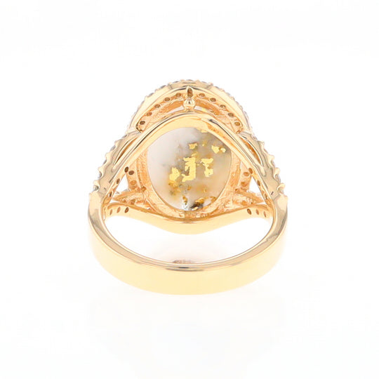 Gold Quartz Ring Oval Cabochon 0.65ctw Round Diamonds Halo (G2)