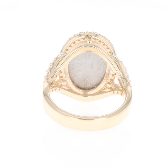 Meteorite Ring Oval Cabochon 0.65ctw Round Diamonds Halo