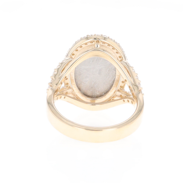 Meteorite Ring Oval Cabochon 0.65ctw Round Diamonds Halo