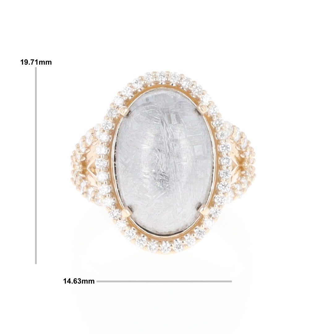 Meteorite Ring Oval Cabochon 0.65ctw Round Diamonds Halo