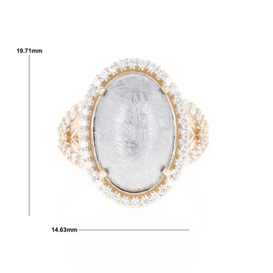 Meteorite Ring Oval Cabochon 0.65ctw Round Diamonds Halo