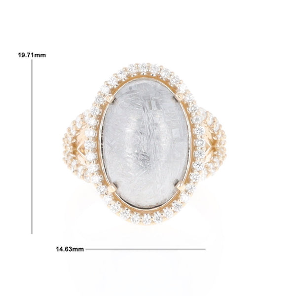 Meteorite Ring Oval Cabochon 0.65ctw Round Diamonds Halo