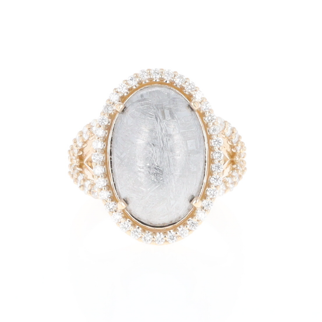 Meteorite Ring Oval Cabochon 0.65ctw Round Diamonds Halo