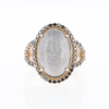 Meteorite Ring Oval Cabochon 0.65ctw Round Black Diamonds Halo