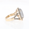 Meteorite Ring Oval Cabochon 0.65ctw Round Black Diamonds Halo