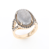 Meteorite Ring Oval Cabochon 0.65ctw Round Black Diamonds Halo