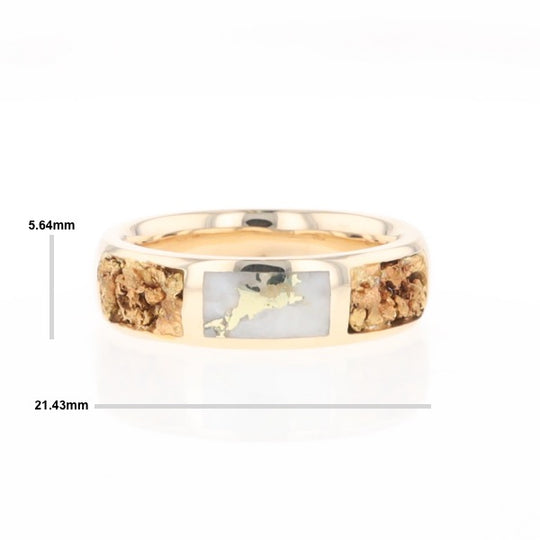 G1 Gold Quartz Ring Inlaid Center Natural Nugget Sides Band