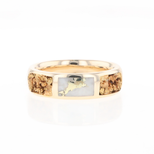 G1 Gold Quartz Ring Inlaid Center Natural Nugget Sides Band