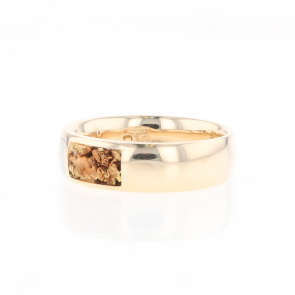 G1 Gold Quartz Ring Inlaid Center Natural Nugget Sides Band