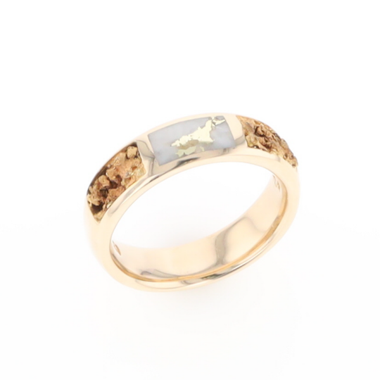 G1 Gold Quartz Ring Inlaid Center Natural Nugget Sides Band