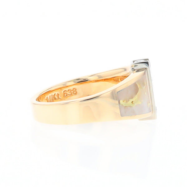 Gold Quartz Ring Double Sided Inlaid Design with .23ctw Diamonds