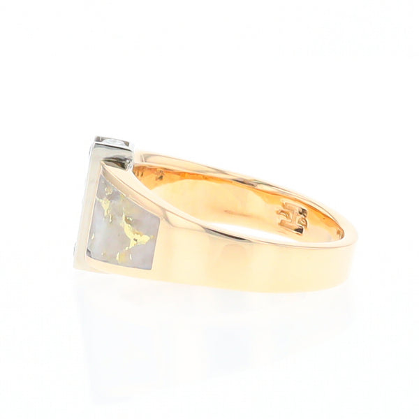 Gold Quartz Ring Double Sided Inlaid Design with .23ctw Diamonds