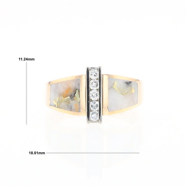 Gold Quartz Ring Double Sided Inlaid Design with .23ctw Diamonds