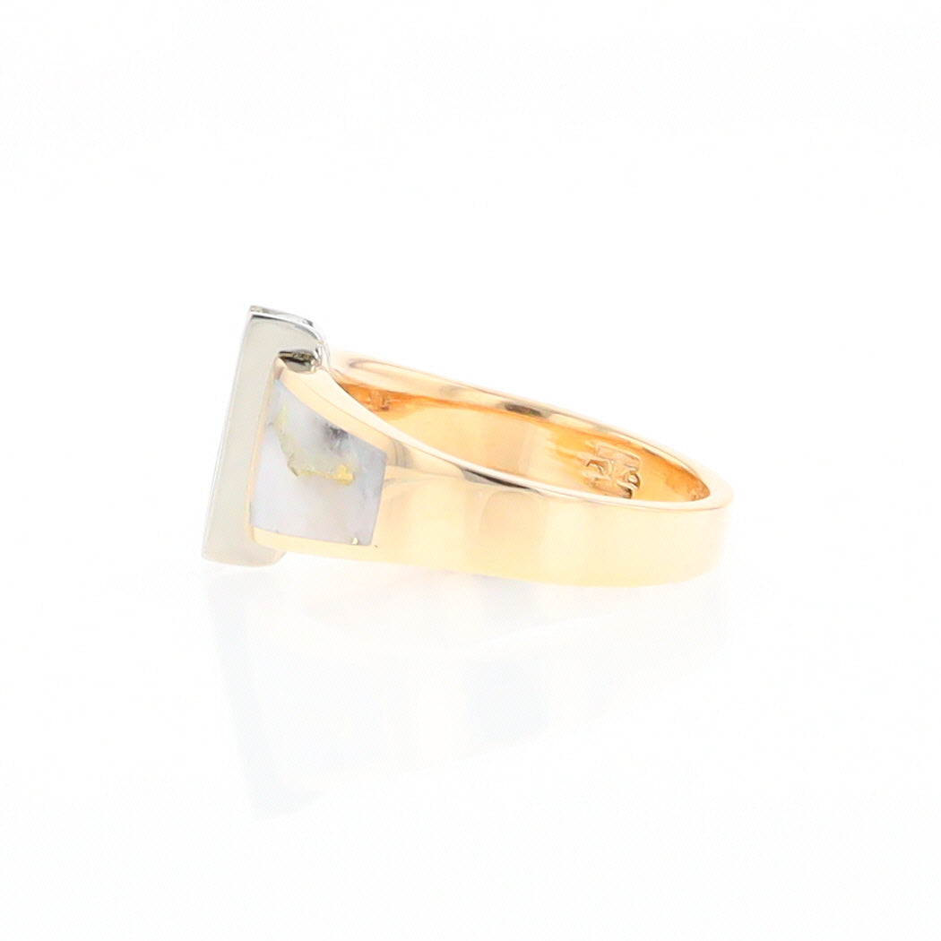 Gold Quartz Ring Double Sided Inlaid Design with .23ctw Diamonds