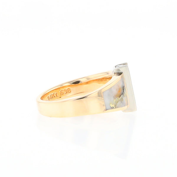 Gold Quartz Ring Double Sided Inlaid Design with .23ctw Diamonds