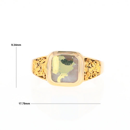 Gold Quartz Ring Square Inlaid Design Double Natural Nugget Sides