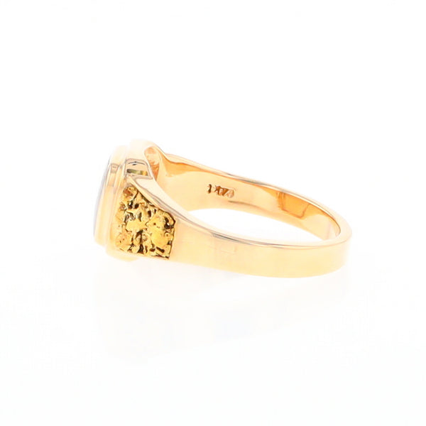 Gold Quartz Ring Square Inlaid Design Double Natural Nugget Sides