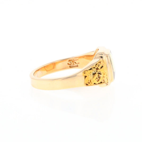 Gold Quartz Ring Square Inlaid Design Double Natural Nugget Sides