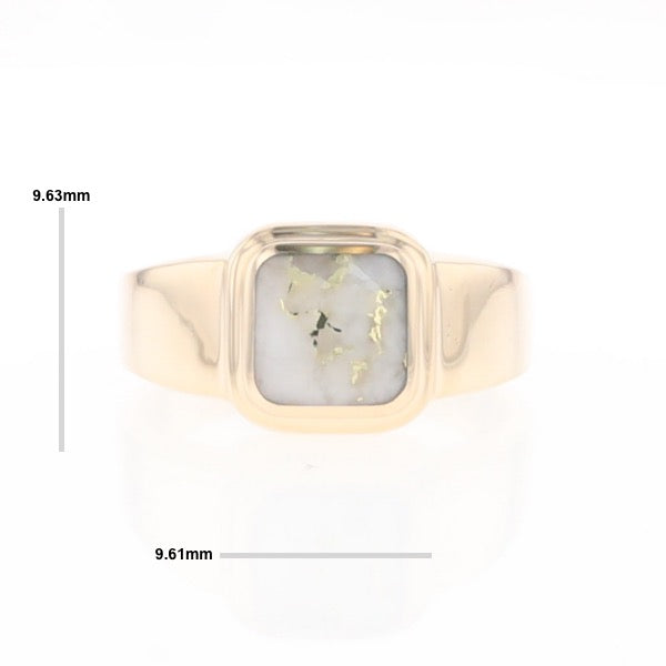 Gold Quartz Ring Square Inlaid Design