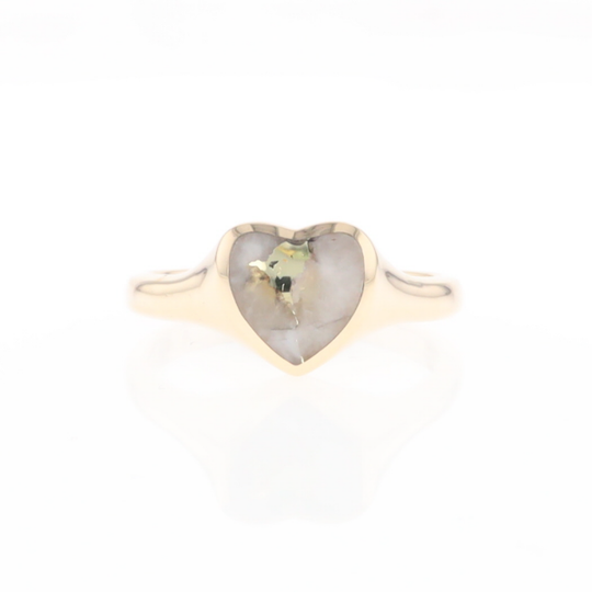 Gold Quartz Ring Heart Shape Inlaid Design