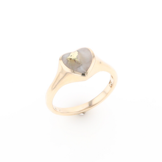 Gold Quartz Ring Heart Shape Inlaid Design