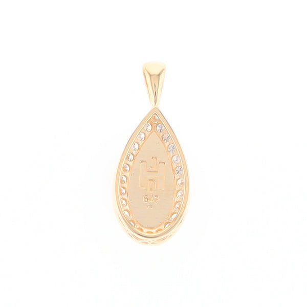 Gold Quartz Pendant Tear Drop Inlaid .42ctw Diamond Halo Design