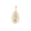 Gold Quartz Pendant Tear Drop Inlaid .42ctw Diamond Halo Design