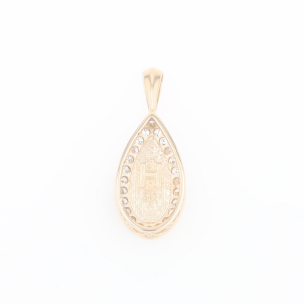 Gold Quartz Pendant Tear Drop Inlaid .42ctw Diamond Halo Design
