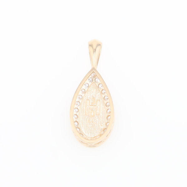 Gold Quartz Pendant Tear Drop Inlaid .42ctw Diamond Halo Design