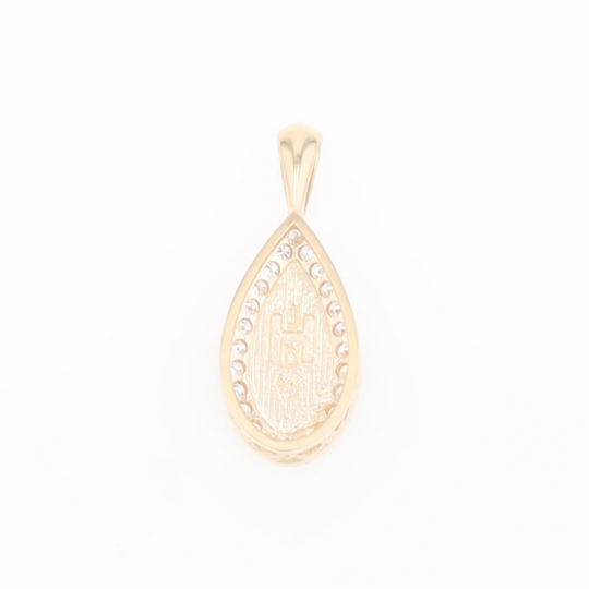 Gold Quartz Pendant Tear Drop Inlaid .42ctw Diamond Halo Design