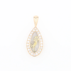 Gold Quartz Pendant Tear Drop Inlaid .42ctw Diamond Halo Design