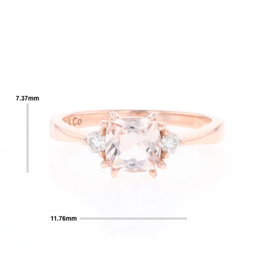 Morganite 1ct Cushion Cut  and Diamond Three Stone Engagement Ring