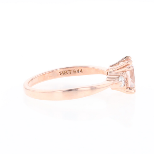 Morganite 1ct Cushion Cut  and Diamond Three Stone Engagement Ring