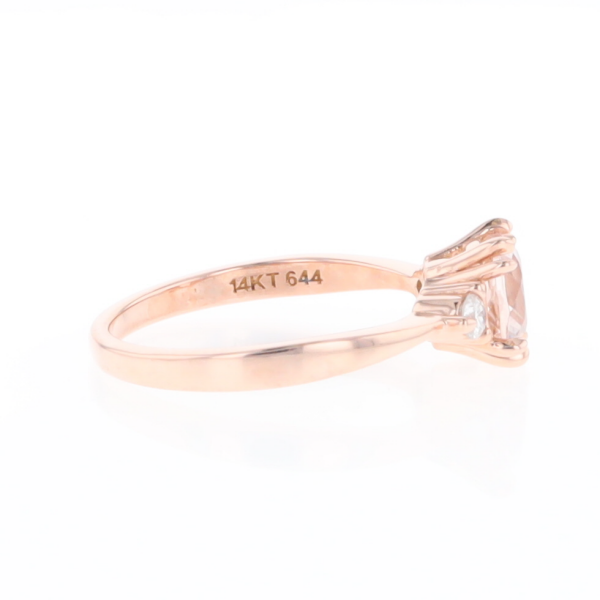 Morganite 1ct Cushion Cut  and Diamond Three Stone Engagement Ring