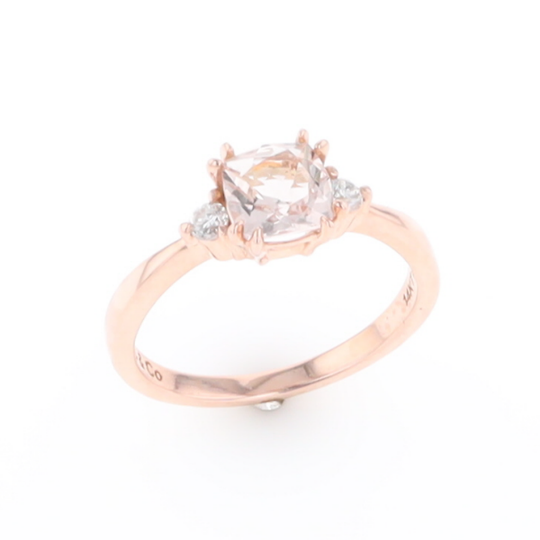 Morganite 1ct Cushion Cut  and Diamond Three Stone Engagement Ring