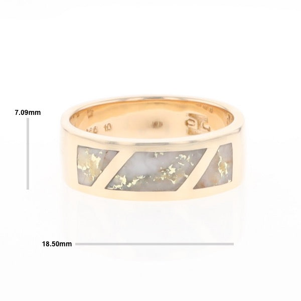 Gold Quartz Ring, 3 Section Inlaid Design