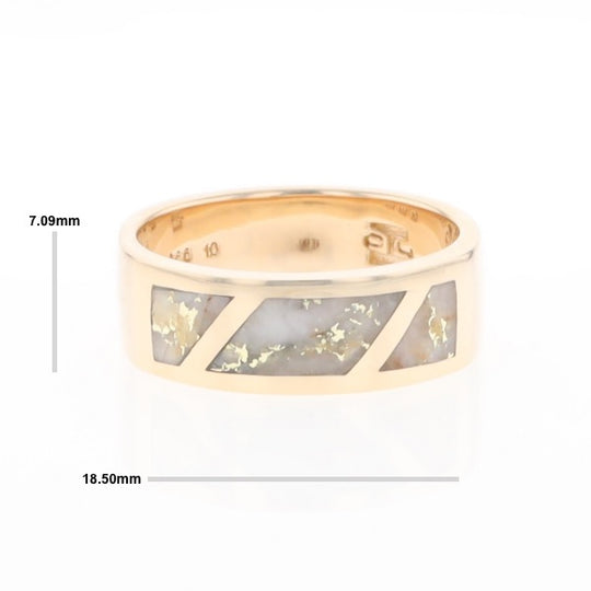 Gold Quartz Ring, 3 Section Inlaid Design