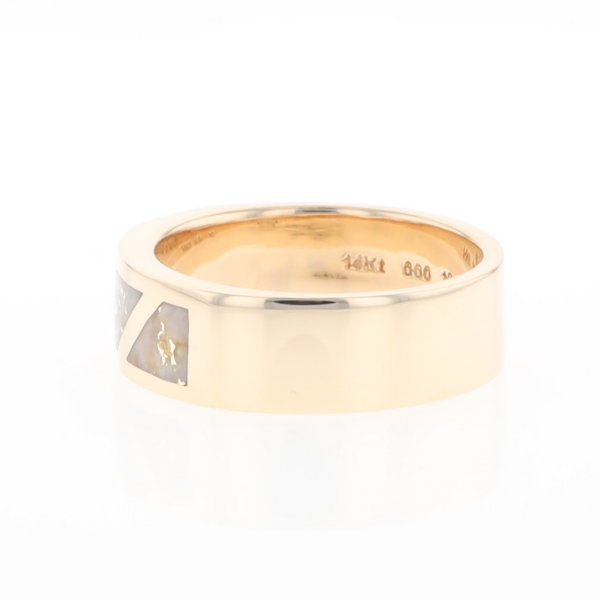 Gold Quartz Ring, 3 Section Inlaid Design